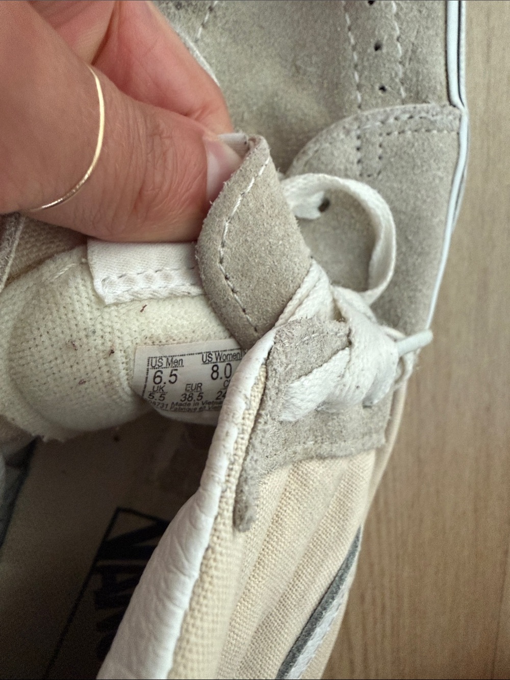 Vans Beige and White High-Top Suede Canvas Sneakers - Picture 5 of 5